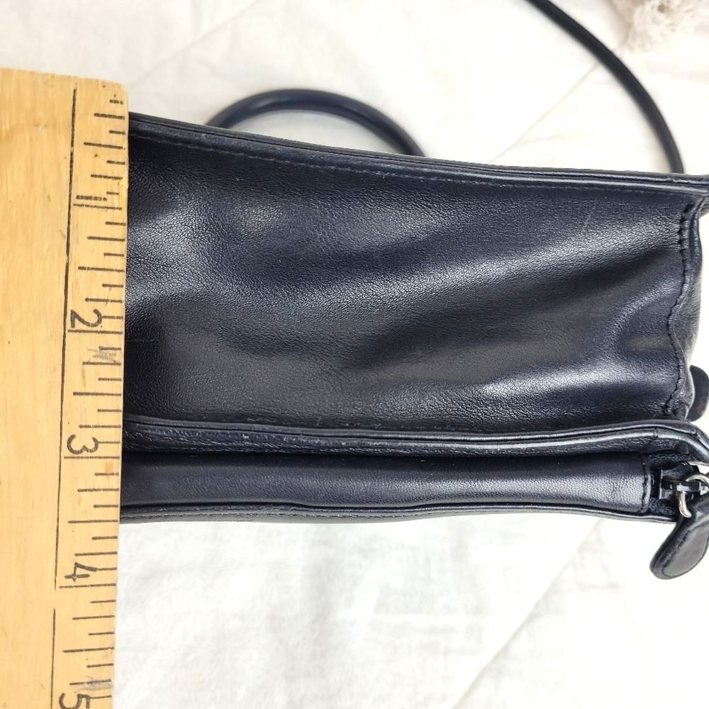 Small Black Leather Cross Body Compact purse handles long strap office classic - Picture 6 of 13